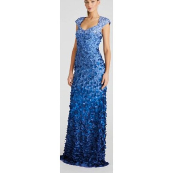 Theia Couture $648 Chelsea Ombre Blue Petal Formal Gown Maxi Dress Size 8 NWT - Picture 4 of 8
